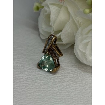 925 Sterling Silver Gold Plated Aquamarine & Beryl Pendant Length 0.76 Inch