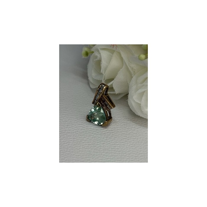 925 Sterling Silver Gold Plated Aquamarine & Beryl Pendant Length 0.76 Inch