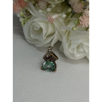 925 Sterling Silver Gold Plated Aquamarine & Beryl Pendant Length 0.76 Inch