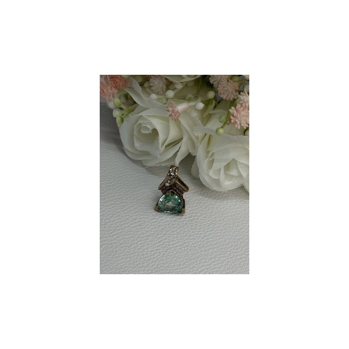 925 Sterling Silver Gold Plated Aquamarine & Beryl Pendant Length 0.76 Inch
