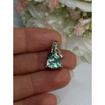 925 Sterling Silver Gold Plated Aquamarine & Beryl Pendant Length 0.76 Inch