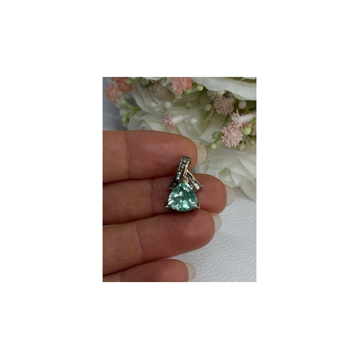 925 Sterling Silver Gold Plated Aquamarine & Beryl Pendant Length 0.76 Inch