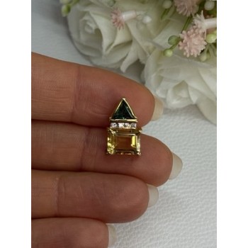 925 Sterling Silver Gold Plated Citrine & Emerald Pendant Length 0.65 Inch