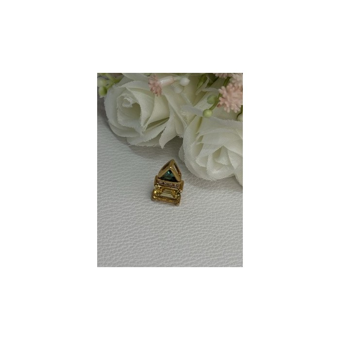 925 Sterling Silver Gold Plated Citrine & Emerald Pendant Length 0.65 Inch