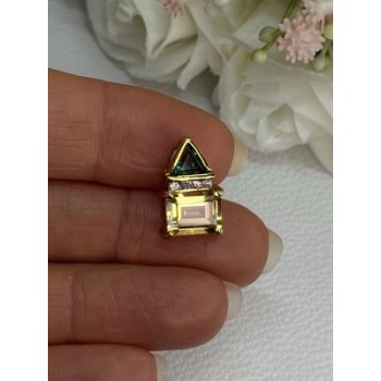 925 Sterling Silver Gold Plated Citrine & Emerald Pendant Length 0.65 Inch