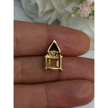 925 Sterling Silver Gold Plated Citrine & Emerald Pendant Length 0.65 Inch