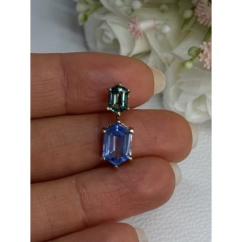 925 Sterling Silver Gold Plated Topaz & Emerald Pendant Length 0.88 Inch