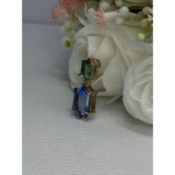 925 Sterling Silver Gold Plated Topaz & Emerald Pendant Length 0.88 Inch