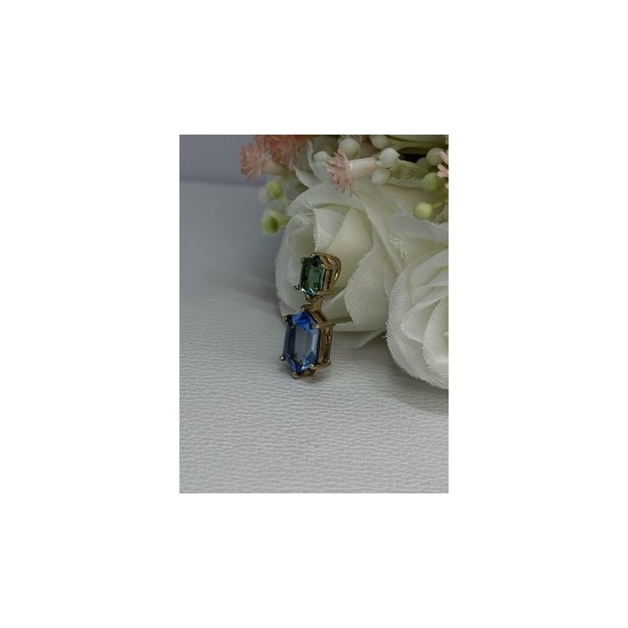 925 Sterling Silver Gold Plated Topaz & Emerald Pendant Length 0.88 Inch