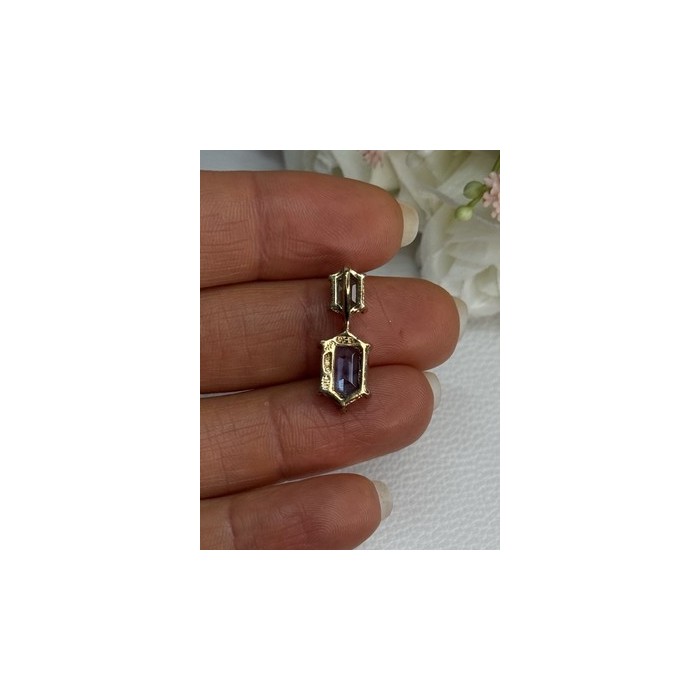 925 Sterling Silver Gold Plated Topaz & Emerald Pendant Length 0.88 Inch