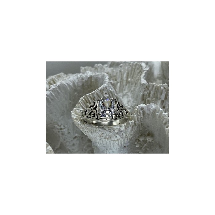 925 Sterling Silver White CZ Openwork Ring Size 9.5