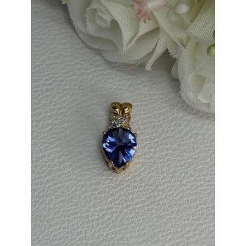 925 Sterling Silver Gold Plated Blue Spinel Pendant Length 0.75 Inch