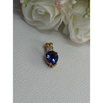 925 Sterling Silver Gold Plated Blue Spinel Pendant Length 0.75 Inch