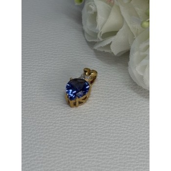 925 Sterling Silver Gold Plated Blue Spinel Pendant Length 0.75 Inch