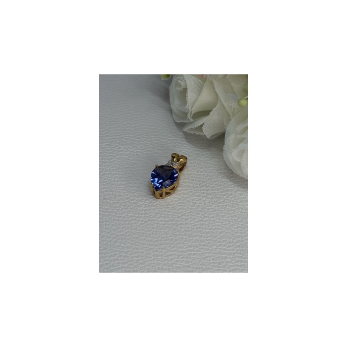 925 Sterling Silver Gold Plated Blue Spinel Pendant Length 0.75 Inch