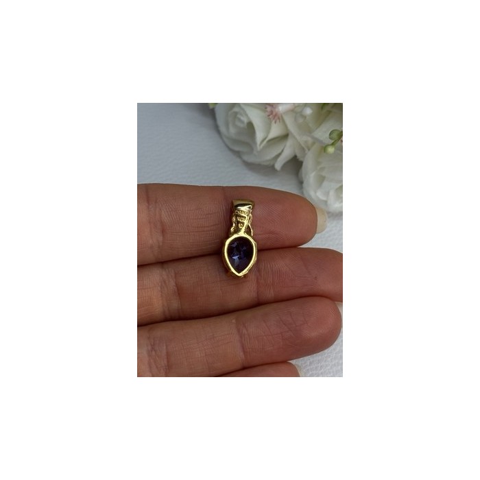 925 Sterling Silver Gold Plated Blue Spinel Pendant Length 0.75 Inch