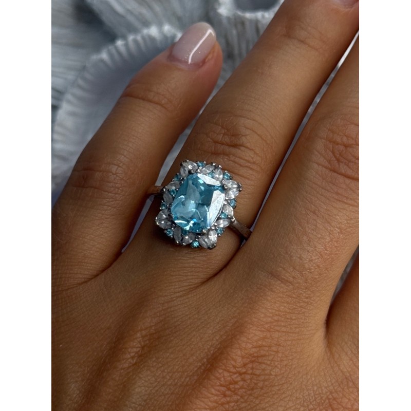 Beautiful 925 Sterling Silver Topaz & Beryl Ring Size 8