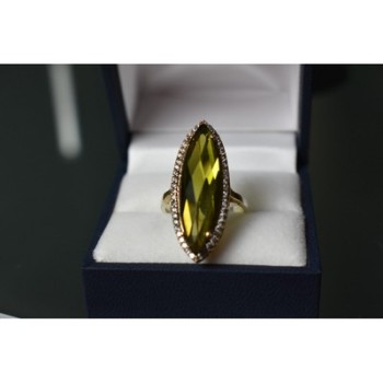 925 Sterling Silver Green Quartz Ring Size 6.5