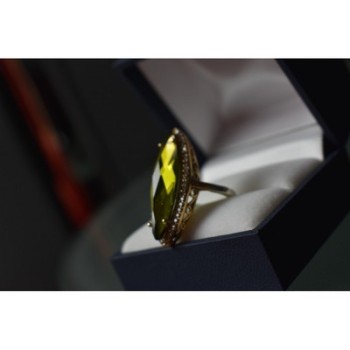 925 Sterling Silver Green Quartz Ring Size 6.5