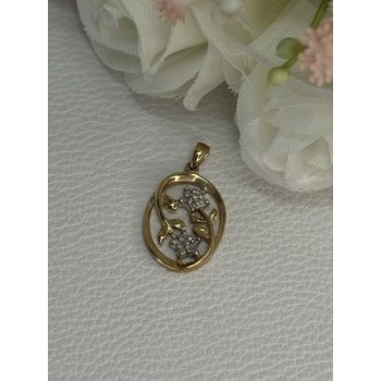 10K YELLOW GOLD DIAMONDS FLOWERS PENDANT LENGTH 0.95 INCH