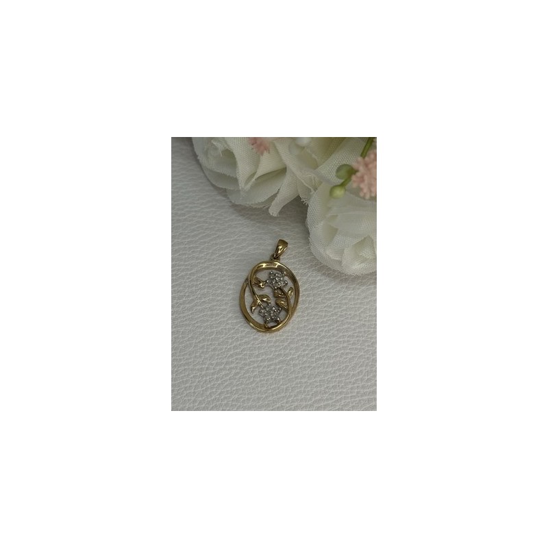 10K YELLOW GOLD DIAMONDS FLOWERS PENDANT LENGTH 0.95 INCH