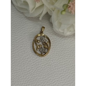10K YELLOW GOLD DIAMONDS FLOWERS PENDANT LENGTH 0.95 INCH
