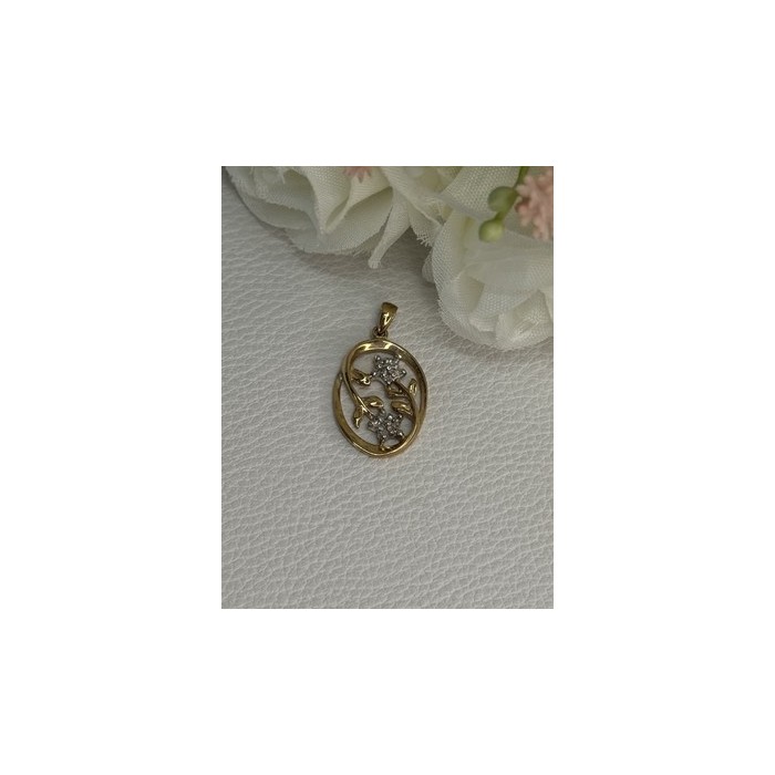10K YELLOW GOLD DIAMONDS FLOWERS PENDANT LENGTH 0.95 INCH