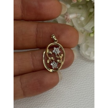 10K YELLOW GOLD DIAMONDS FLOWERS PENDANT LENGTH 0.95 INCH