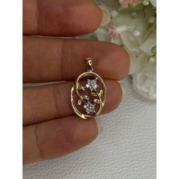 10K YELLOW GOLD DIAMONDS FLOWERS PENDANT LENGTH 0.95 INCH