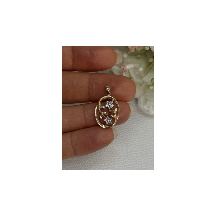10K YELLOW GOLD DIAMONDS FLOWERS PENDANT LENGTH 0.95 INCH