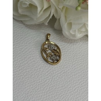 10K YELLOW GOLD DIAMONDS FLOWERS PENDANT LENGTH 0.95 INCH