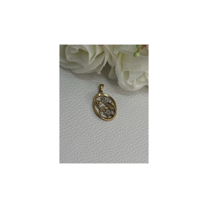 10K YELLOW GOLD DIAMONDS FLOWERS PENDANT LENGTH 0.95 INCH