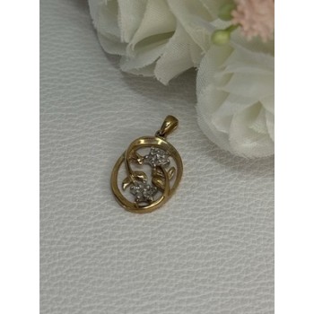 10K YELLOW GOLD DIAMONDS FLOWERS PENDANT LENGTH 0.95 INCH