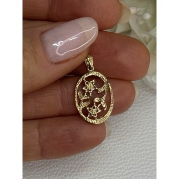 10K YELLOW GOLD DIAMONDS FLOWERS PENDANT LENGTH 0.95 INCH