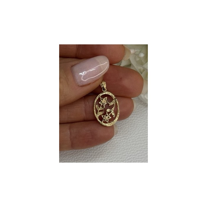 10K YELLOW GOLD DIAMONDS FLOWERS PENDANT LENGTH 0.95 INCH