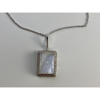 925 Sterling Silver Moonstone & CZ Chain with Pendant