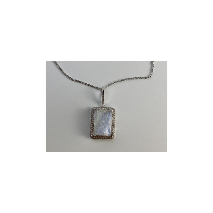 925 Sterling Silver Moonstone & CZ Chain with Pendant