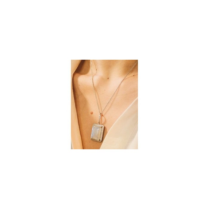 925 Sterling Silver Moonstone & CZ Chain with Pendant