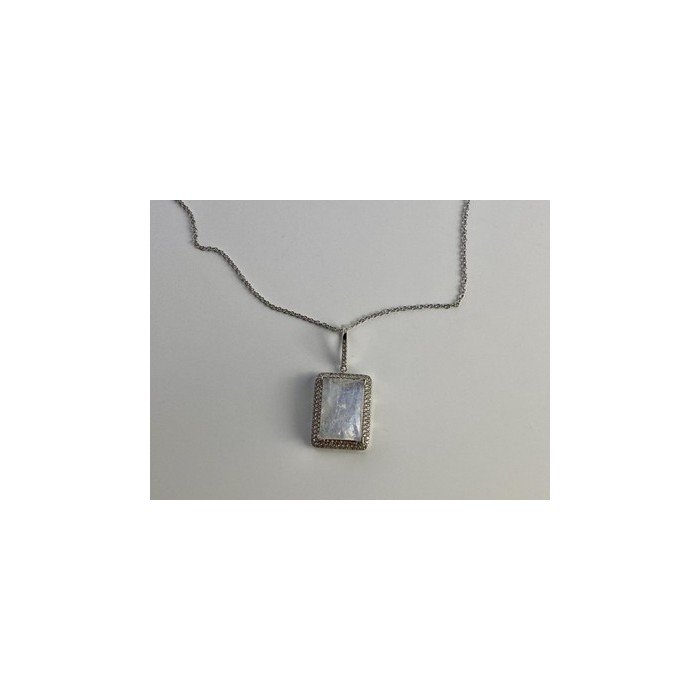 925 Sterling Silver Moonstone & CZ Chain with Pendant