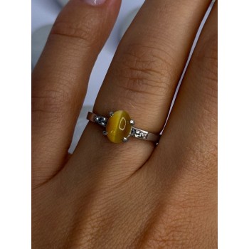925 Sterling Silver Yellow Jade Ring Size 7
