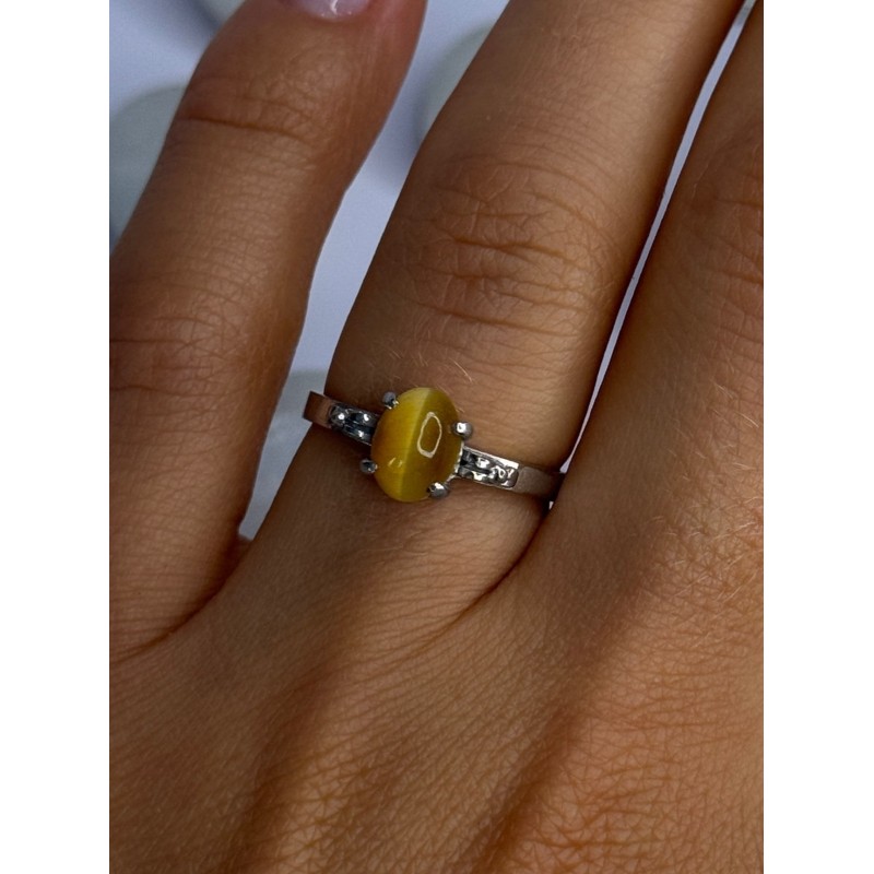 925 Sterling Silver Yellow Jade Ring Size 7