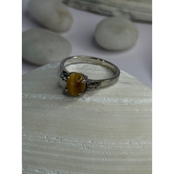 925 Sterling Silver Yellow Jade Ring Size 7