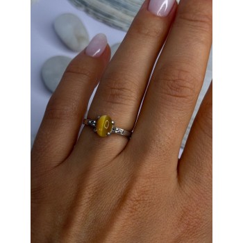 925 Sterling Silver Yellow Jade Ring Size 7