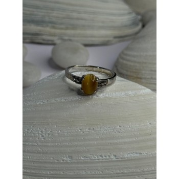 925 Sterling Silver Yellow Jade Ring Size 7