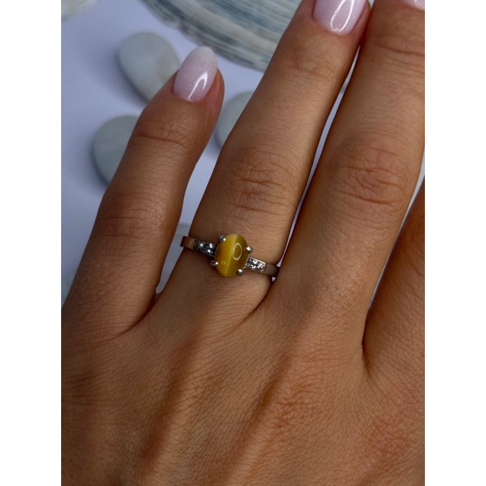 925 Sterling Silver Yellow Jade Ring Size 7