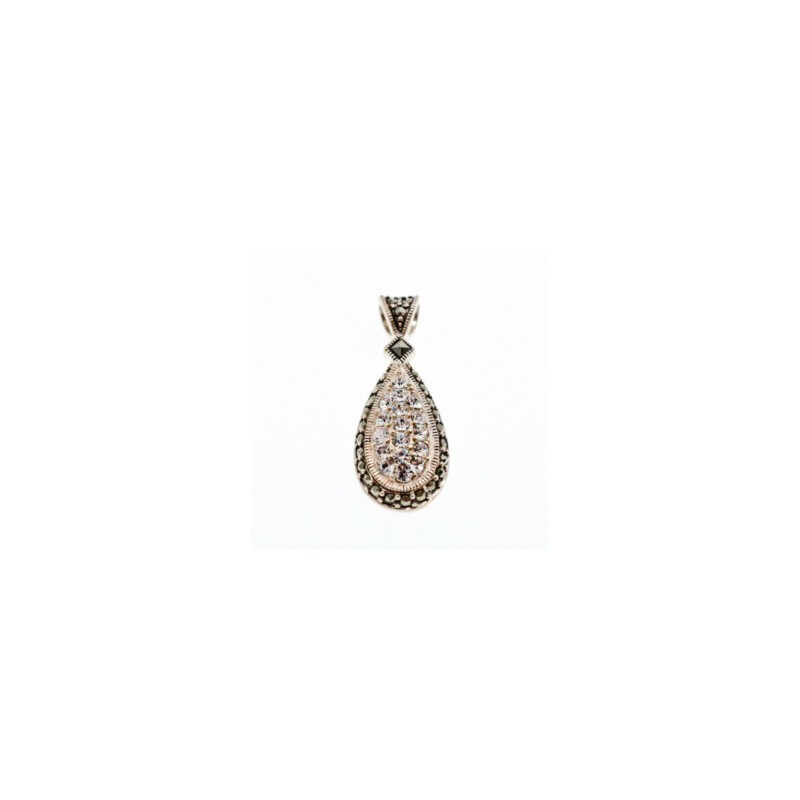 925 Sterling Silver CZ & Marcasite Drop Pendant