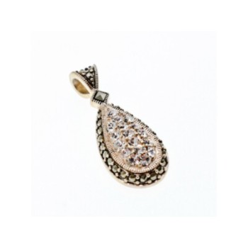 925 Sterling Silver CZ & Marcasite Drop Pendant