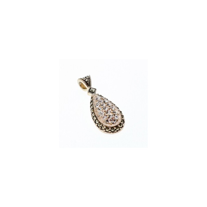 925 Sterling Silver CZ & Marcasite Drop Pendant
