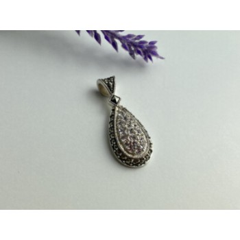 925 Sterling Silver CZ & Marcasite Drop Pendant
