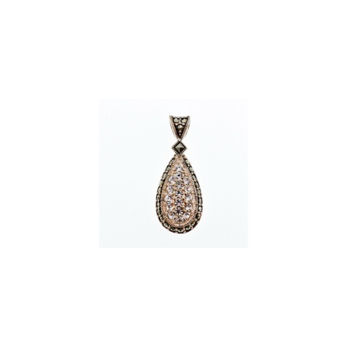 925 Sterling Silver CZ & Marcasite Drop Pendant